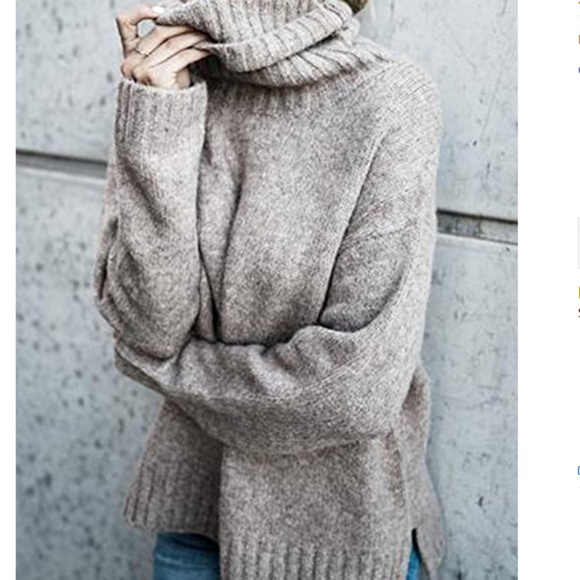 ODELIA Oversized Wool Taupe Turtleneck Sweater - Picture 6 of 8